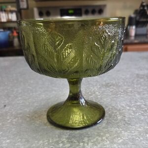 Vintage FTD Acocado Green Glass Compote